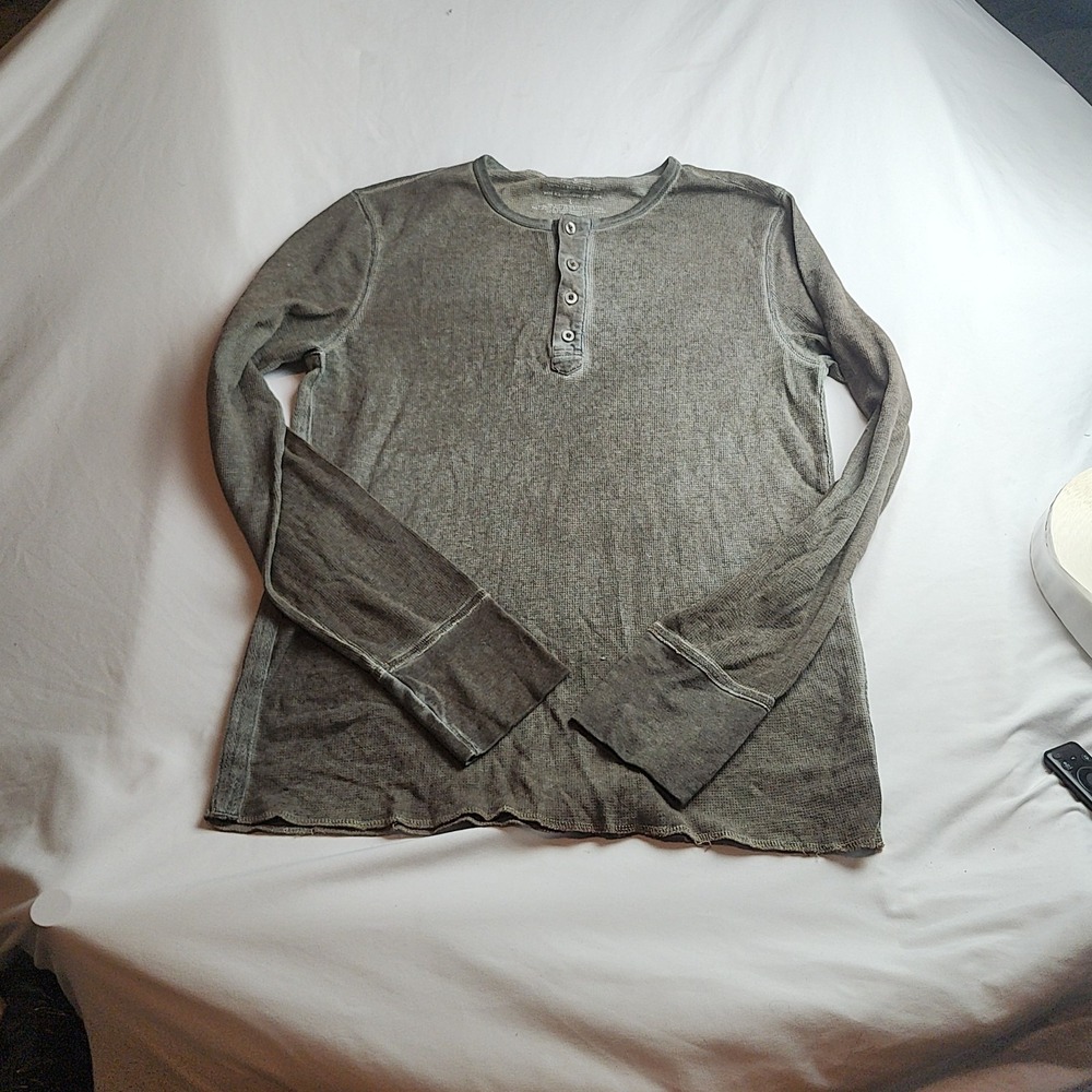Rogue State Vintage Thermal Henley Long Sleeve Olive Green Men's Size Large